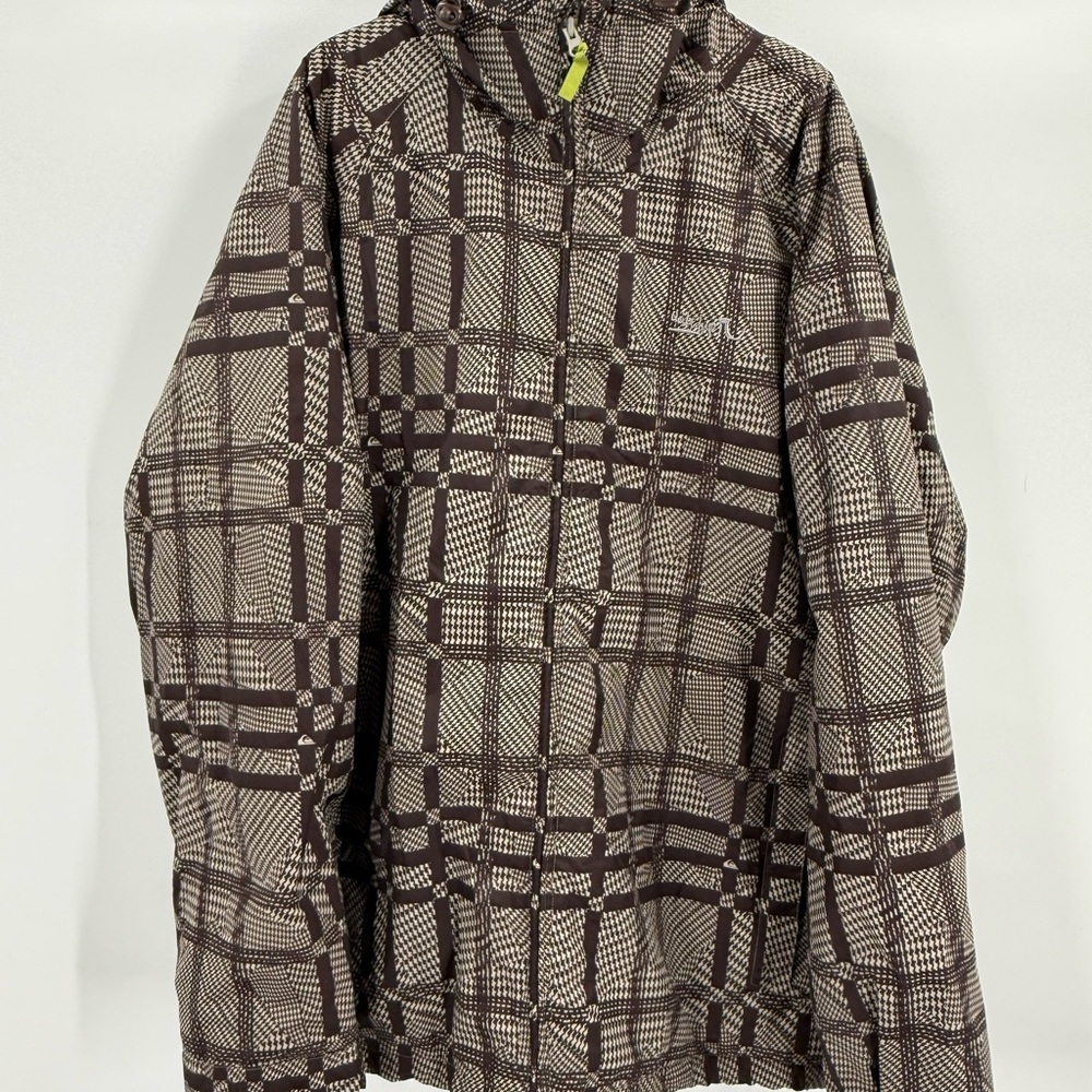 Quicksilver Quicktech 5,00mm Hooded Snow Jacket - Brown Plaid - Mens Large